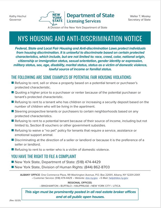 Fair Housing Notice NYS